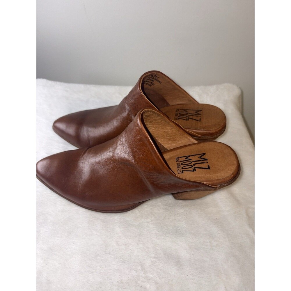 Miz Mooz Amalia Brown Leather Heeled Mules Sz 37